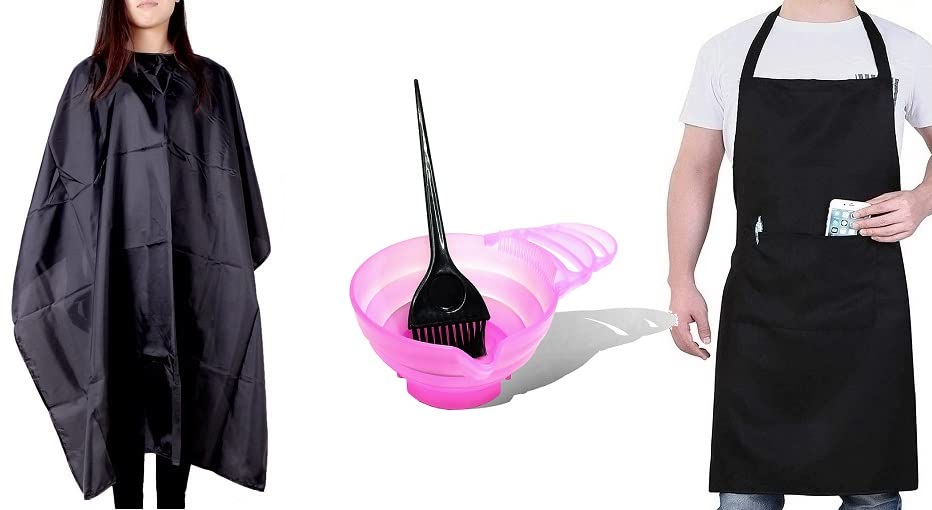 Airtick Set Of Hair Dye Bowl With Brush, Black Pocket Apron And Hair Cutting Sheet