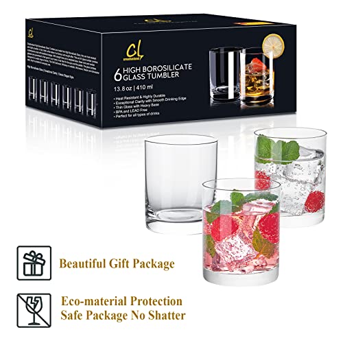 Faircraft Heat-Resistant Drinking Glasses Set Of 6 Double Fashioned Glass Lowball Tumblers 13.5Oz Made From Premium Borosilicate All Crystal-Clear Water Cups, Mixed Drinkware For Daily Use… #TOP7