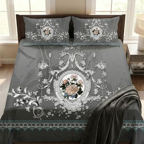 Image of LOOMLYFE 300 TC 7D Digital Print Microfiber Soft Cotton Bedsheet for Double Bed, Size 90X100 Inches with 2 Large Size Pillow Covers Without Joint - BlackFlower