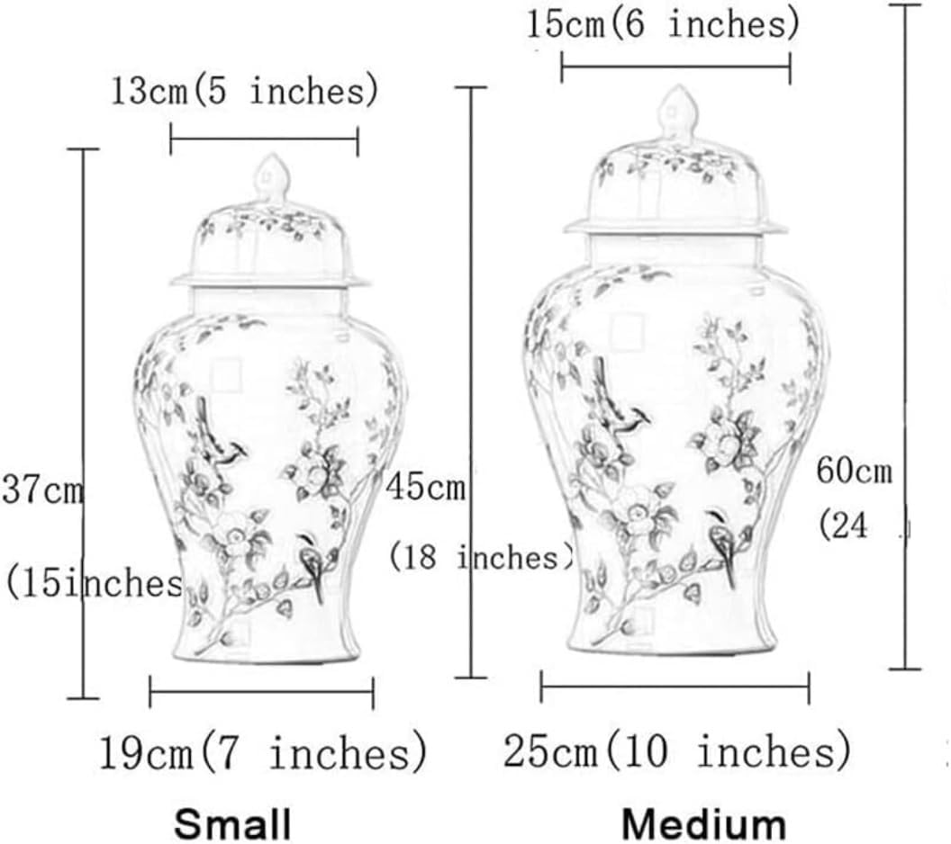 Food Storage Jar,Decorative Jar Ginger Jar Vase Decor Ceramic Blue Ginger Jar with Lid, Exquisite Beautiful Decorative Porcelain Jars Temple Jar with Lids Ginger Jars Stora,A-19 * 37Cm