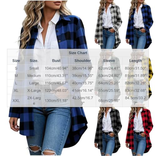 Plaid Shirts for Women Casual Button Down Shackets Business Blouse Top (US, Alpha, Large, Regular, Regular, Blue) - image 4