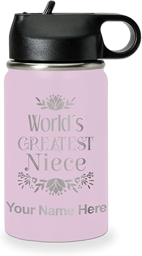 Miniatura 51 de LaserGram Personalized Water Bottle, World's Greatest Niece, Stainless Steel Double Wall Vacuum Insulated with Flip Top Straw, Custom Engraved Gift
