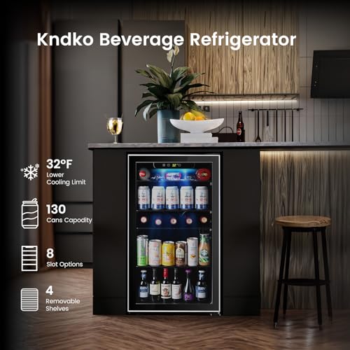 Kndko W5899H-KN Mini Beverage Refrigerator And Cooler - 130 Can Mini Fridge With Glass Door, Digital Temperature Control thumb #1