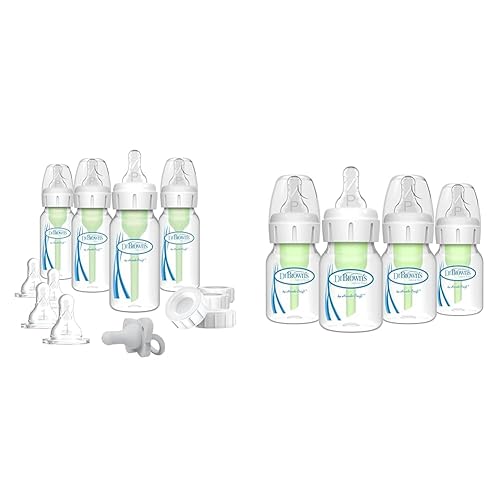 Dr. Brown's Juego de alimentación anticólicos de mama a biberón con pezones de flujo lento y biberones anticólicos prematuros, paquete de 4