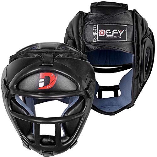 Defy Head Guard Premium Synthetic Leather Mma Boxing Headgear Ufc Fighting Sparring Taekwondo Bjj Training (Medium, Black) #TOP21