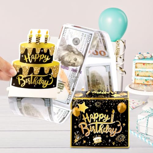 ZHAOYCSH Geldgeschenk Box zum Geburtstag - Lustige Überraschungsbox zum Geld Ziehen, Kreative Spardose mit Fotozubehör für Geburtstag, Geschenk für Frau, Freundin, Mutter (Schwarz Gold)