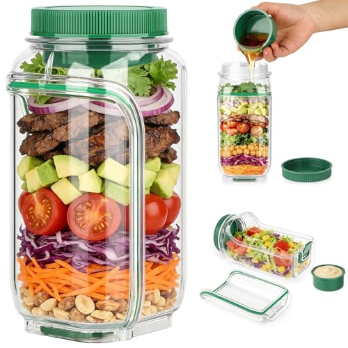 Xygobla Salad Pod Salad Jar with Vertical Layering & Dressing Cup Leak-Proof BPA-Free Salad Container Bowl for Lunch Portable Meal Prep Salad Container Microwave & Dishwasher Safe