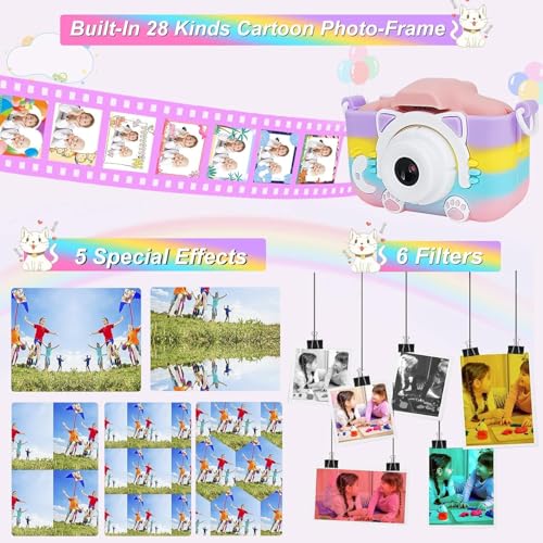 Image of MAVOKIS Kids Camera Digital Camera for Age 3-8, 1080P Toddler Camera for Kid with 32GB SD Card, Toddler Girls Toys Age 6-9, Christmas Birthday Gifts for Children, Purple (Kids cam Pink)
