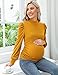 Maternity Sweater Shirts Women's Knit Ribbed Maternity Top Mock Neck Long Sleeve Shirts Pregnant Ruched Tunic Pullover Sweater Yellow L