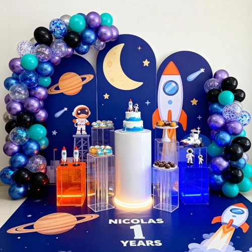 Image of Blue Purple Black Galaxy Balloons, Metallic Blue Purple Teal Confetti Space Latex Helium Balloons for Boy Men Outer Space Astronaut Kpop Gamer Video Game Birthday Wedding Party Decorations Supplies