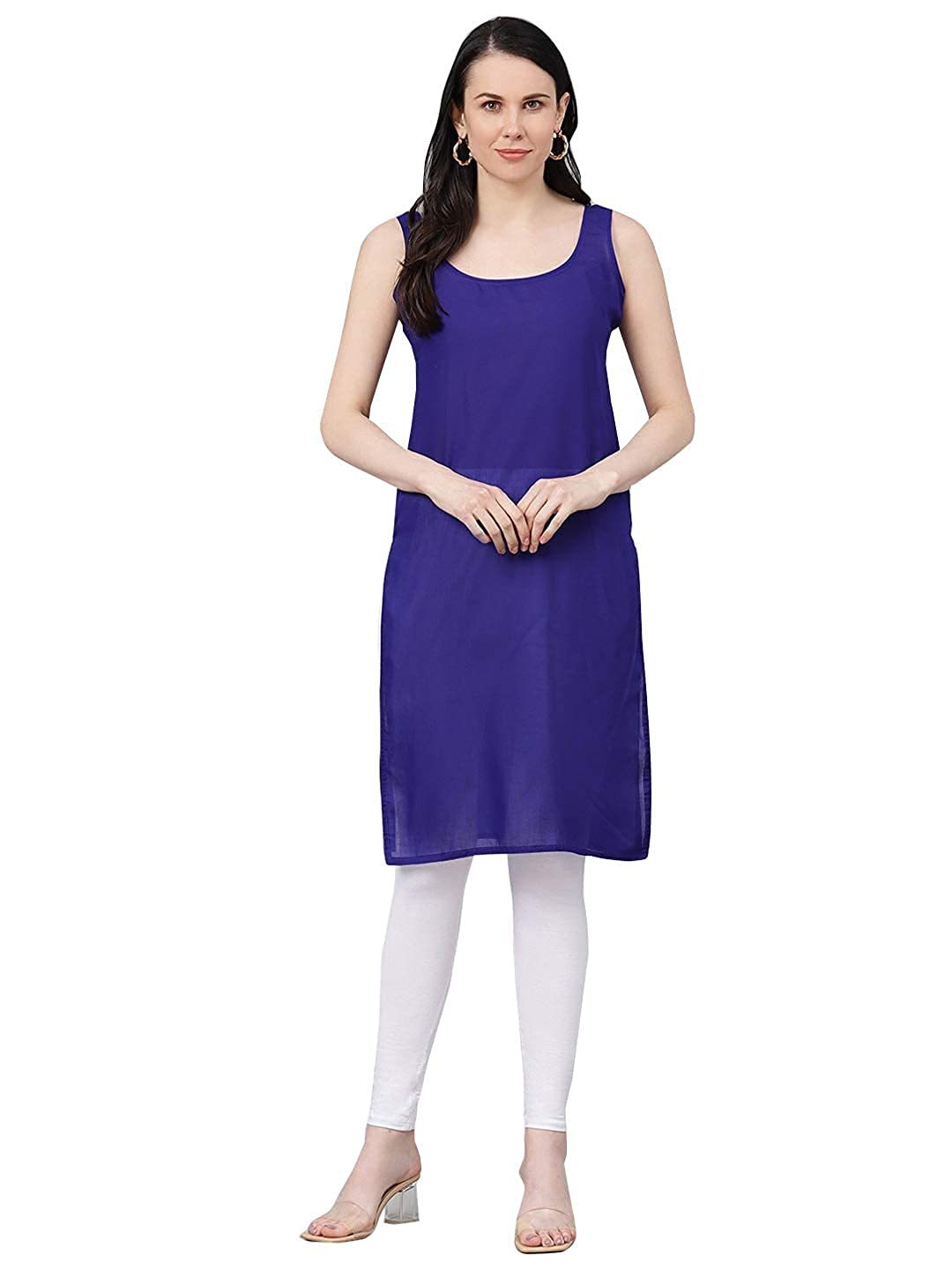 Heda Royal Blue Cotton Full Slip Camisole (Knee Length)
