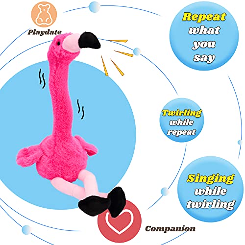 Hopearl Sprechender Flamingo Wiederholt Gesagtes Drehend Elektrisch Interaktiv Animiertes Spielzeug Sprechendes Plüschtier Geschenk für Kleinkinder Geburtstagsfest Urlaub, Rosa, 33 cm