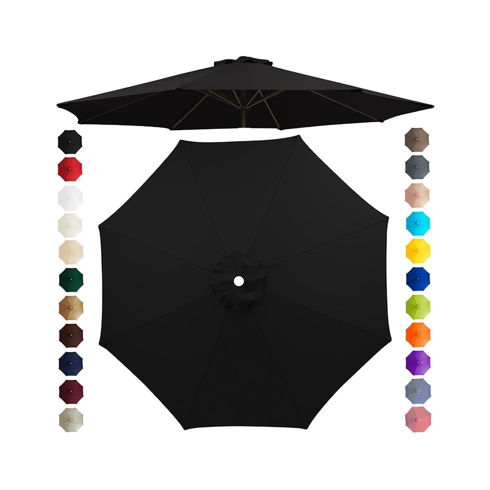 Chinimon Replacement Parasol Canopy 2m/2.5m/2.7m/3m/3.5m, 6/8 Arms Garden Parasol Cover for Yard Beach (Black, 3.5m/8-Ribs)