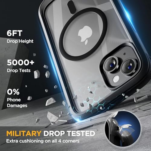 Image of Miracase Glass Series Designed for iPhone 14 Plus Case 6.7 inch, Upgrade Full-Body Magnetic Clear Case with Built-in 9H Tempered Glass Screen Protector,Compatible with MagSafe, Black