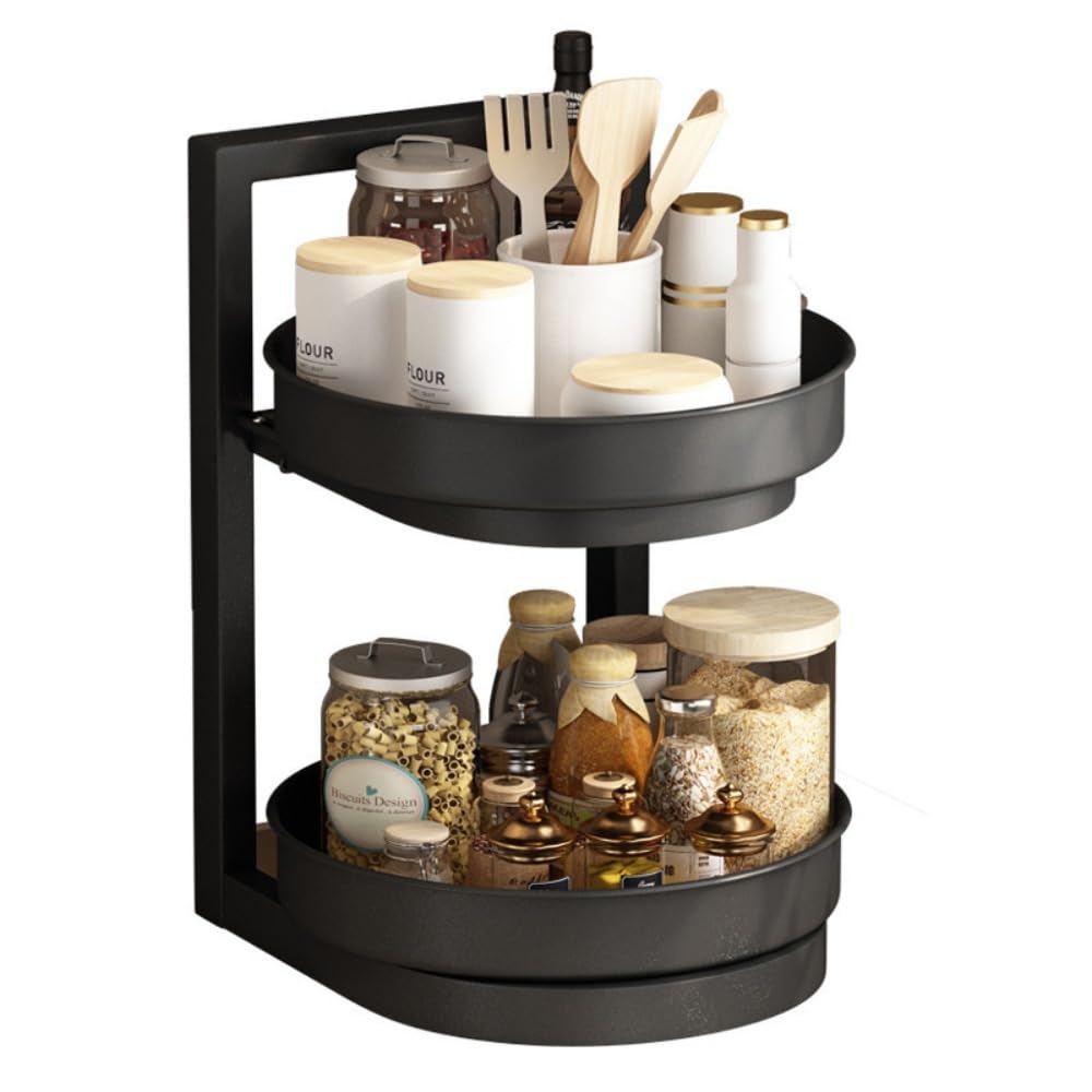 Półka na przyprawy, 2/3Tier Kitchen Organizer Rotating, Height Adjustable 360° Spice Rack(Black,2 Tier)