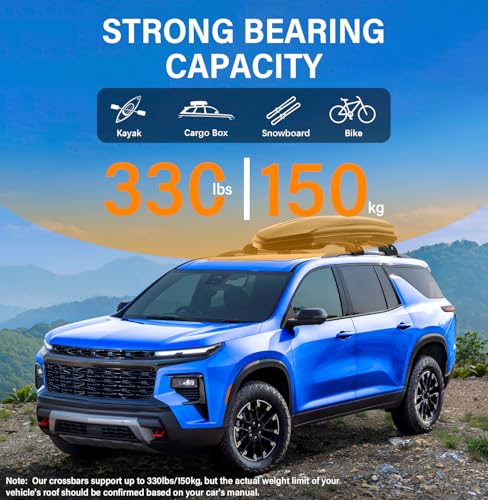 Image of 330lbs Lockable Roof Rack Cross Bars Compatible with Chevrolet Chevy Traverse 2022 2023 2024 2025 2026, Aluminum Roof Rails Crossbar for Rooftop Cargo Luggage Kayak Canoe Snowboard Rack