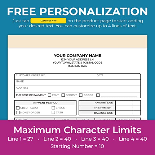 custom 5534 x 8534 carbonless ncr books in 2-part duplicate invoices receipts work orders sales orders purchase orders estimates quote forms with your companybusiness name 100 sets