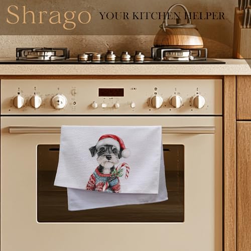 Image of Christmas Schnauzer Kitchen Towels, Schnauzer Gifts for Women Men Dish Tea Towels, Funny Candy Cane Dog Decorative Hand Towel for Bathroom Decor, 16x24 Inch