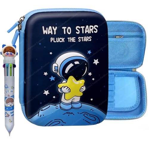 Image of FunBlast Space Pencil Case for Kids, Pencil Pouch with 10 Color in 1 Pen, Pencil case for Boys, Pencil Box for Kids, Return Gifts - Space & Astronaut Theme (Blue)