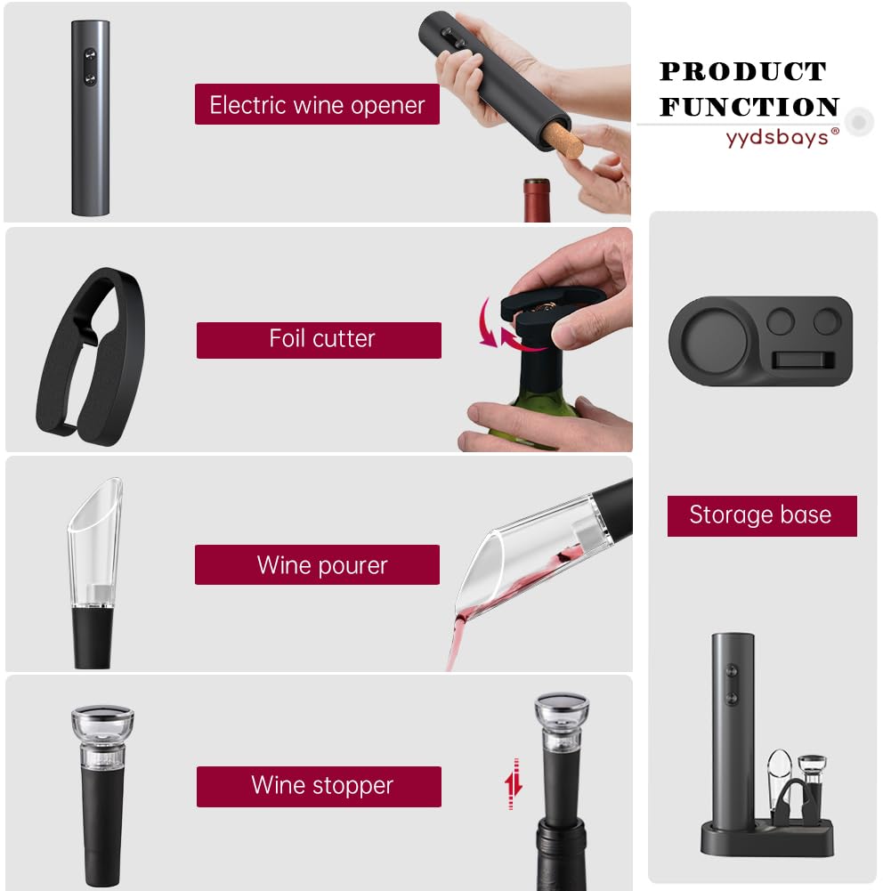 Apribottiglie Elettrico Automatico Professionale Nero Base Set a Pile