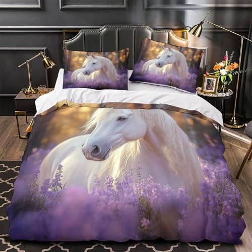 Housse de couette cheval blanc en microfibre durable impression 3D