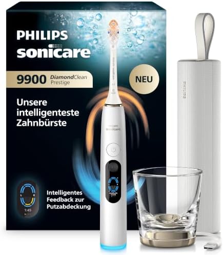 Philips Sonicare Next-Generation DiamondClean 9900 Prestige elektrische Zahnbürste - intelligentes Feedback zur Putzabdeckung, intelligente Andruckkontrolle und 24 Einstellungen, S
