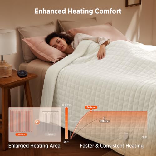 Image of Bedsure Luxury Quilted Heated Blanket Full, Thick Electric Blanket, Ivory