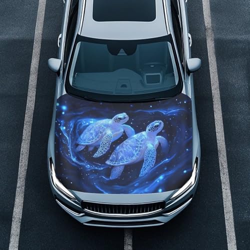 Image of Blue Sea Turtle Design Hood Cover for Truck Stretchable Engine Cover Can be Washed Hood Wraps Universal for Cars