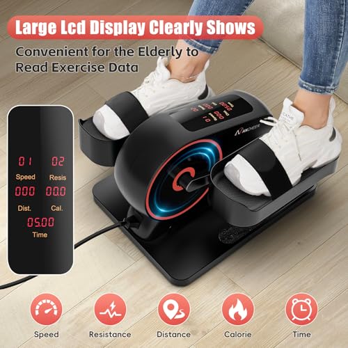 Image of ANCHEER Under Desk Elliptical Machine, 2-in-1 Mini Exercise Bike, Digital Display, 9 Resistance Levels, 12 Speed Levels, Active and Auto Modes, Silent Operation
