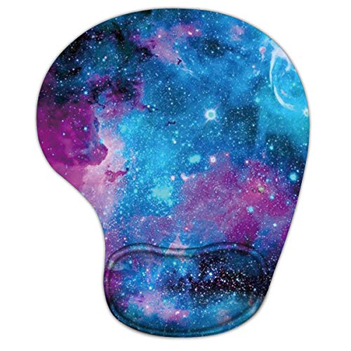 Galaxy Ergonomic Mouse Pad with Gel Wrist Rest Support,Gaming Mouse Pad with Lycra Cloth, Non-Slip PU Base for Computer