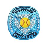 TOPSPORTSJEWELRY 12 PCS PACK SOFTBALL TOURNAMENT AWARD LIGHT BLUE CHAMPIONSHIP FINALIST RING WITH YELLOW SOFTBALL ON TOP SIZE 9 (12, FINALIST)