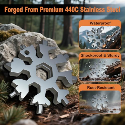 KULOLO Snowflake Multi Tool 2 Pack - Stainless Steel 18 in 1 Multitool with Carabiner,Bottle Opener & Wrench,Stocking Stuffers for Men,White Elephant Gifts, Christmas Gifts for Him(Silver + Black) by KULOLO - Image 4