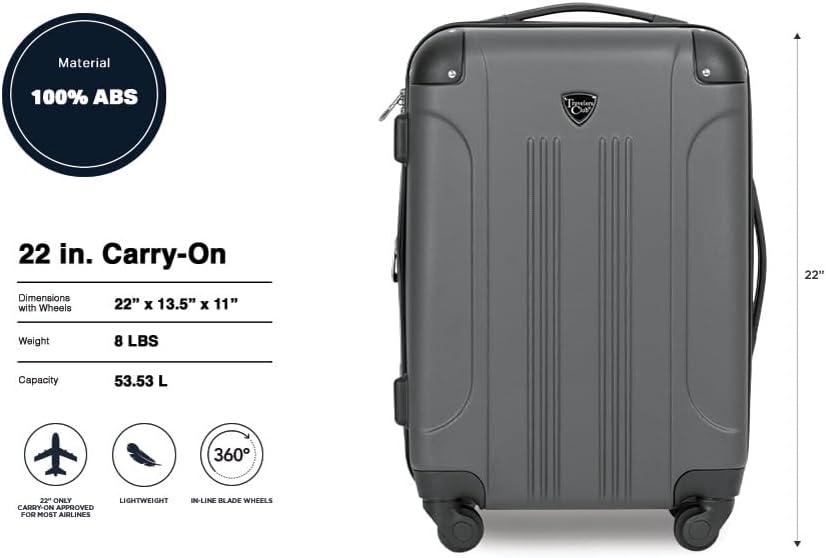 travelers club chicago hardside expandable spinner luggage, charcoal, 22" carry-on 22" carry-on charcoal