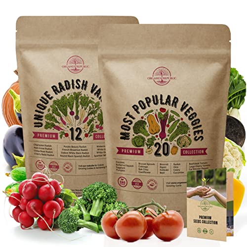 12 Radish & 20 Most Popular Vegetable Seeds Variety Packs Bundle Non-Gmo Heirloom Seeds For Planting Indoor And Outdoor Over 3700 Radish & Vegetable Seeds In One Value Bundle #TOP19