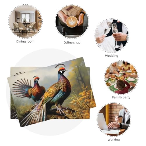 Sets de table motif faisan en lin synthétique résistant au chaud
