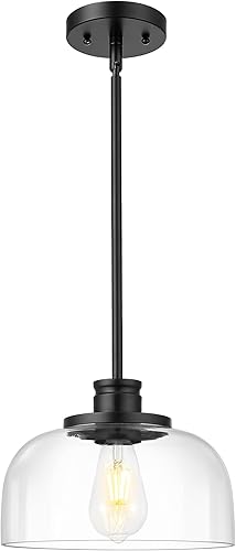 Emak PL131-BK-CG - Luces colgantes modernas para isla de cocina, cocina, comedor, baño, bar, pantalla de vidrio transparente de 10 pulgadas, lámpara