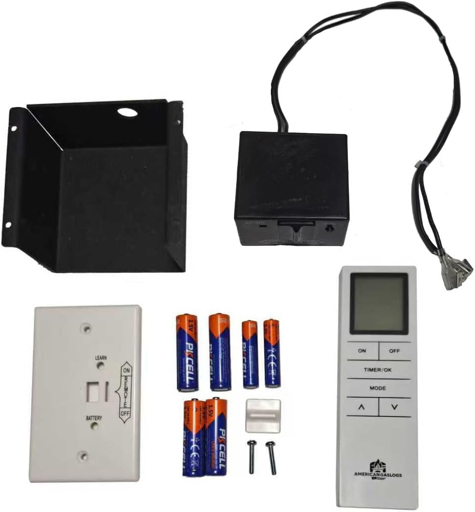 Gas Fire Fireplace On/Off Remote Control Kit + Thermostat + Timer + Backlit Transmitter for Millivolt Valve, IPI Module, Replaces Wall Switch or Thermostat (For millivolt valves, Six Button)
