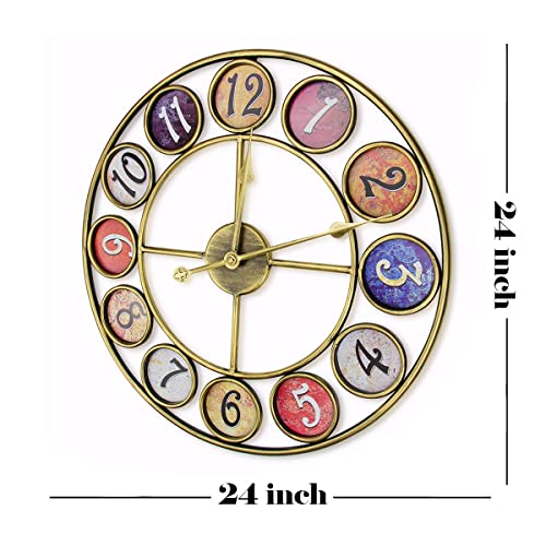 24” Metal Number Large Wall Clock, Mute Creative Vintage Silent Wall Art Clock Industrial Gear Clock, Indoor Silent Non Ticking Large Round Decorative Clock For Living Room, Kitchen, Home, Loft  #TOP6