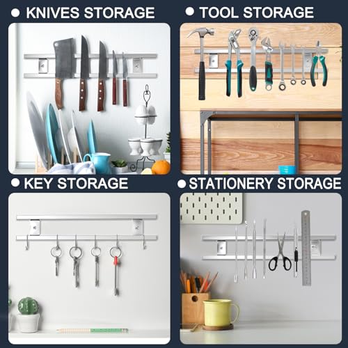 Newthinking Kitchen Magnetic Utensil Holder, 16 Inch Wall Utensil Knife Rack with 6 Hooks, Magnetic Double Rails Knife and Utensil Holder for Kitchen - Image 5