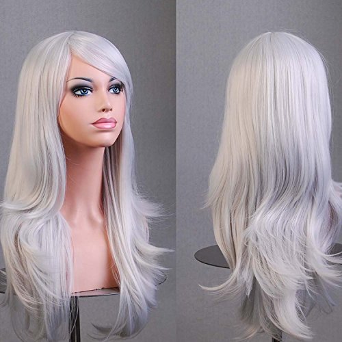 Colorfulpanda 28" 70cm Long Grey Curly Full Wavy Hair Wig Anime Cosplay Halloween Costume Party Synthetic Wigs for Women Silver White - Image 2