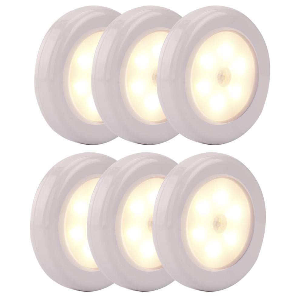 Czujnik ruchu, lampa ścienna nocna, zasilana bateriami, lampa ścienna, oświetlenie wewnętrzne na schody, do kuchni, łazienki, korytarza, 6 sztuk