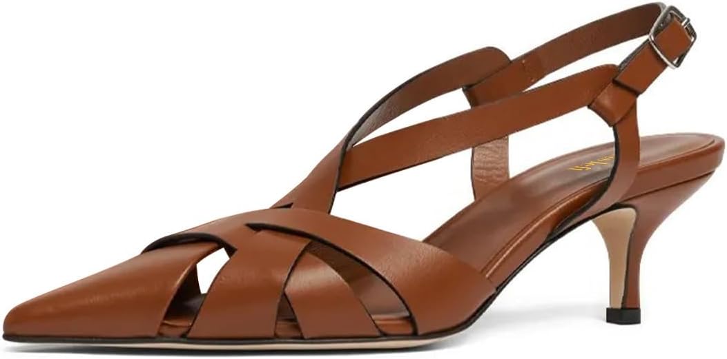 miss left Women Elegant Pointed Toe Slingback Pumps Low Heel Backstrap Buckle Caged Sandals Wedding Party Club Shoes Size 4-16 US