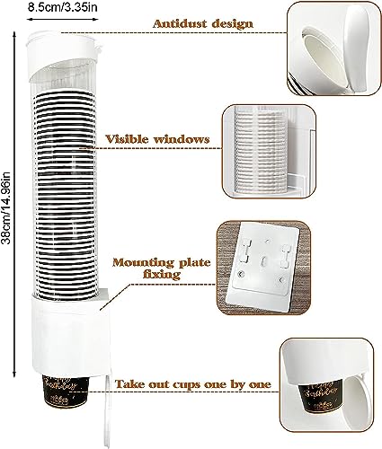 Image of Paper Cup Dispenser Holder Wall Mounted Plastic Cup Organizer for Bathroom, Kitchen, Office Fits Disposable Water & Drinking Cups Adhesive or Screw Mount (White)