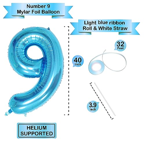 Image of 40 Inch Blue Number Balloons, Helium Mylar Foil Number Balloons for Birthdays, Number 9 Balloon for Party Wedding Bachelorette Birthday Bridal Shower Graduation Anniversary Celebration Party
