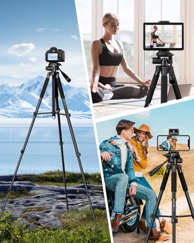 JOILCAN 67\" Phone iPad Tripod, Professional Camera Tripod Stand for Tablet iPhone with 2-in-1 Holder & Carry Bag, Extendable Travel Tripod for Cellphone Camera Video Recording Live Stream Vlogging