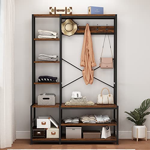 Karl Home 4-In-1 Hall Tree With Storage Bench, 71.5" H Entryway Shelf With Coat Rack Freestanding Clothes Shoe Stand, Retro Clothing Shelves With 5 Hooks For Bedroom Mudroom Entry Way #TOP1