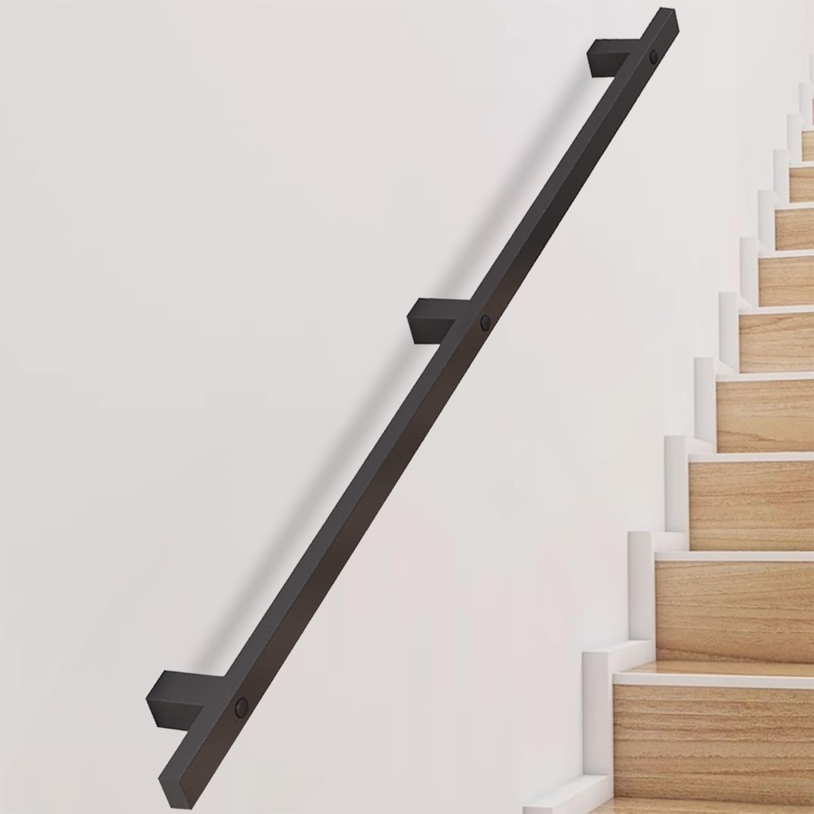 Rampe d'escalier carrée noire en fer forgé 400cm avec support mural