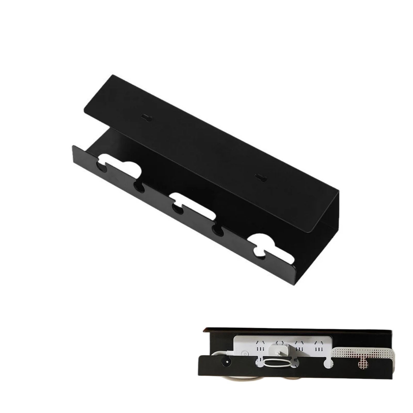 Cable Management box Under Desk Self Adhesive Power strip Holder Cord Organizer Cable Tray Wire Organizer for Office Home(Black)