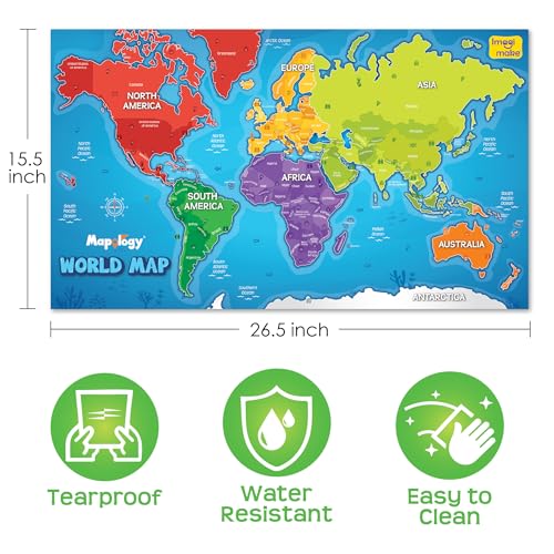 Image of Imagimake Mapology World Map with Reusable Stickers | Educational Toy | Learning Toys For Kids Age 7+| Best Birthday Gift for Kids Age 5,6, 7, 8