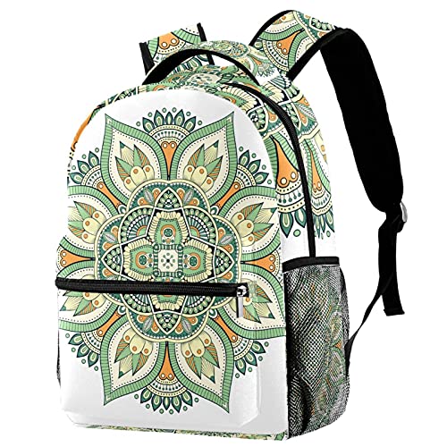 Sac à dos de voyage mandala vert anti-fuite avec poche gourde externe